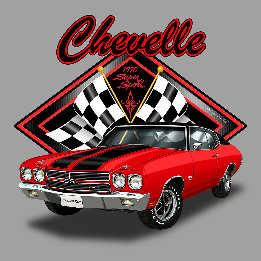 Art & Collectibles Drawing - 1970 Chevelle SS-Red Muscle Car Art by Alison Edwards