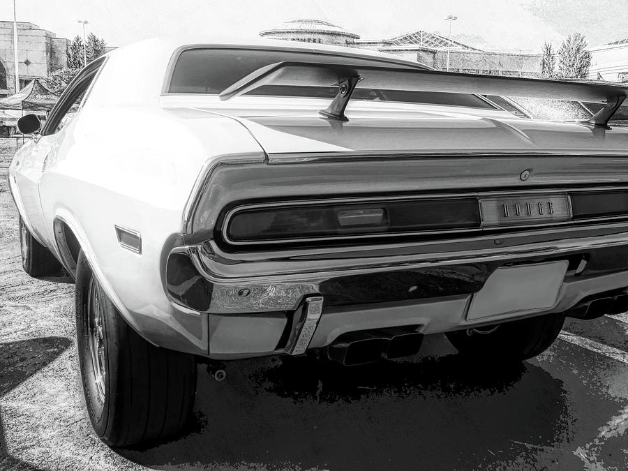 1970 Dodge Challenger Rear Corner Bw Photograph by DK Digital