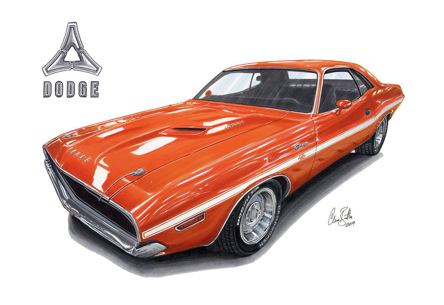 1970 Dodge Challenger RT Drawing by The Cartist - Clive Botha