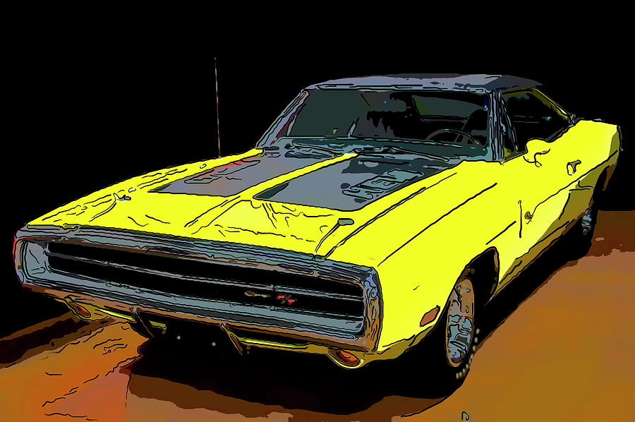 Dodge Drawing - 1970 Dodge Charger RT Hemi Digital drawing by Flees Photos
