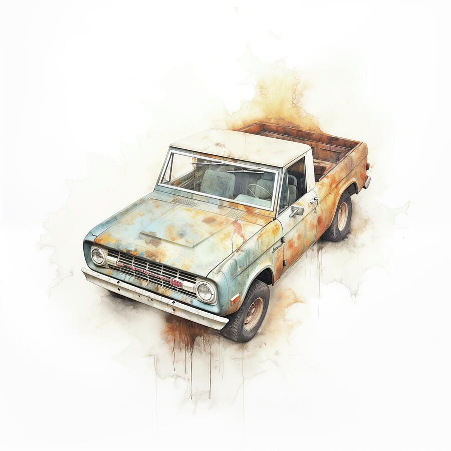 Transportation Digital Art - 1970 Ford Bronco Watercolor 178 by MAD PaperAirplanes