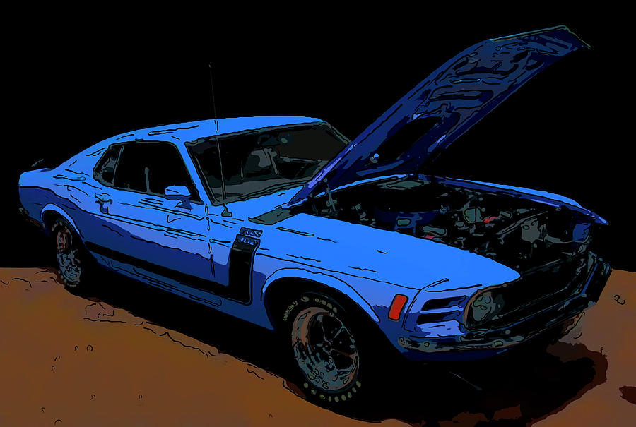 Ford Drawing - 1970 Ford Mustang Boss 302 digital drawing by Flees Photos