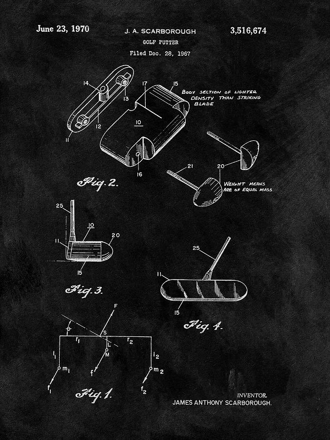 Golf Club Head Drawing - 1970 Golf Putter Patent by Dan Sproul