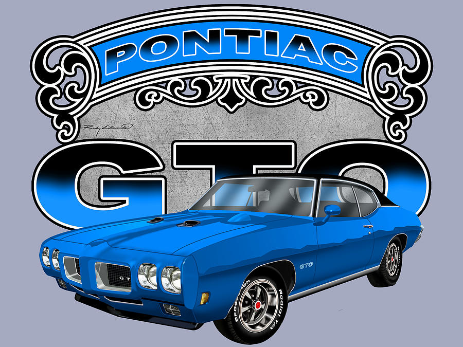 1970 GTO Blue Muscle Car Art Drawing by Rudy Edwards - Fine Art America