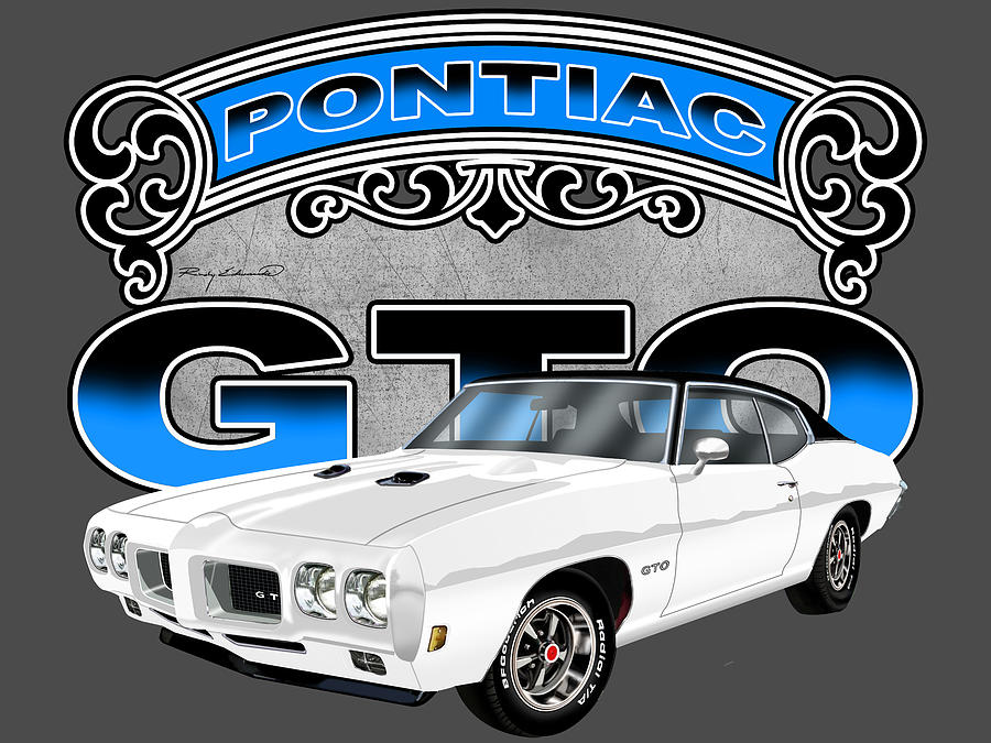 1970 GTO White Muscle Car Art Drawing by Rudy Edwards