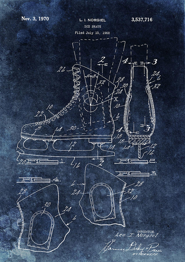 Winter Drawing - 1970 Ice Skate Patent by Dan Sproul