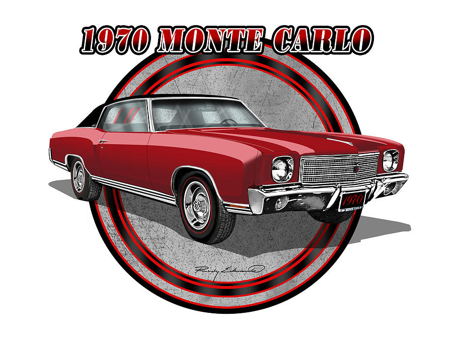 1970 Monte Carlo W/Vinyl Top Muscle Car Art CRANBERRY Drawing by Rudy ...