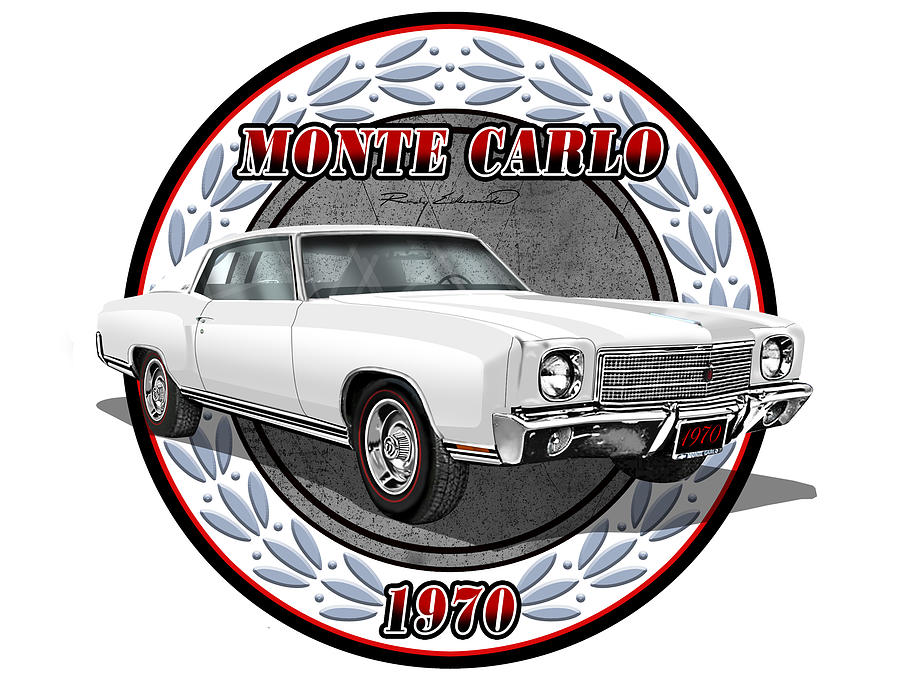 1970 Monte Carlo WHITE Muscle Car Art Drawing by Rudy Edwards