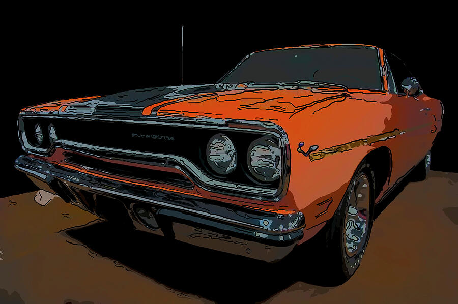 Roadrunner Drawing - 1970 Plymouth Roadrunner 440 six pack digital drawing by Flees Photos