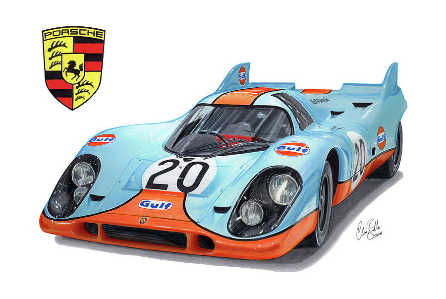 1970 Porsche 917K Drawing by The Cartist - Clive Botha