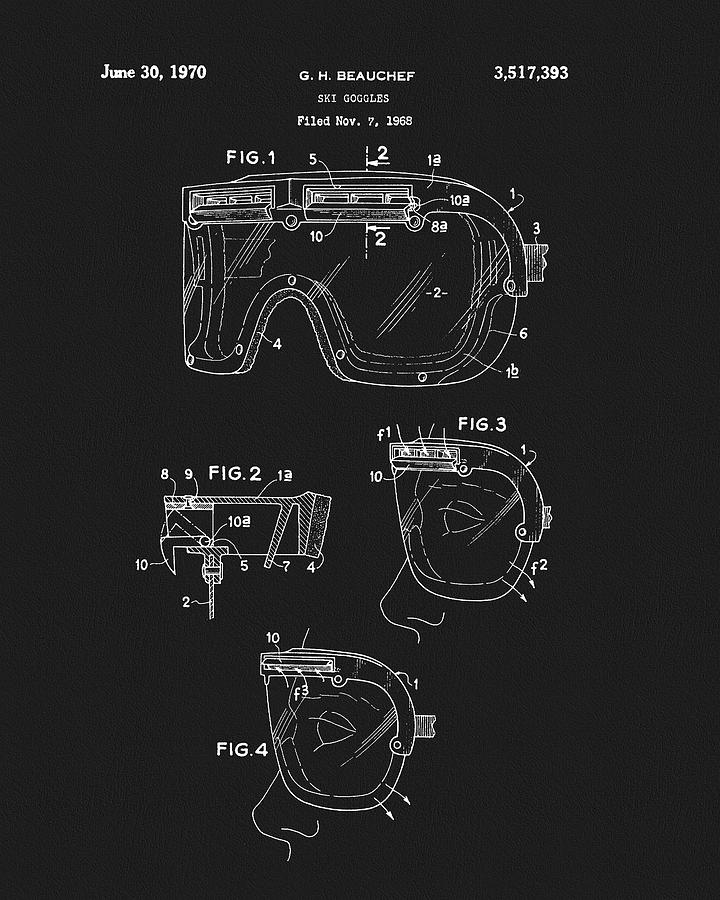 Goggle Drawing - 1970 Ski Goggles Patent by Dan Sproul