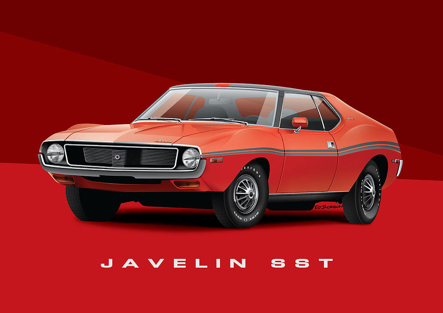 1971 AMC Javelin SST - Trans Am Red Quarter View Digital Art by Ed ...