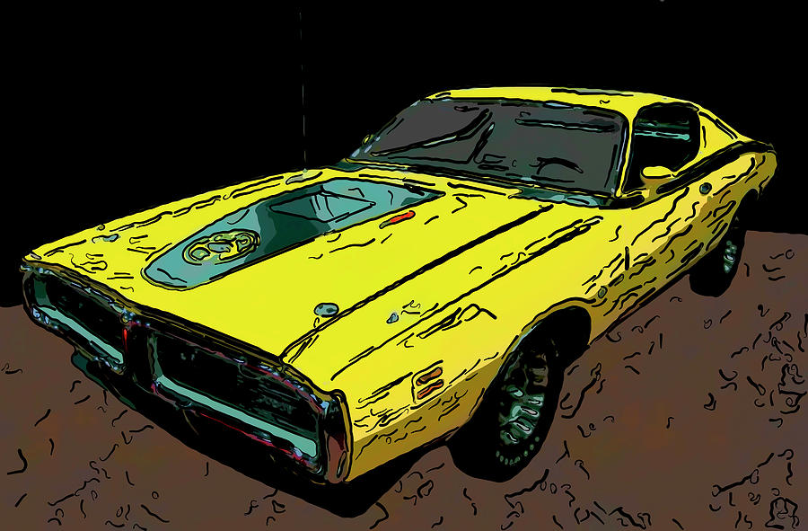 1971 Dodge Charger Superbee 440 Six Pack digital oil Drawing by Flees Photos