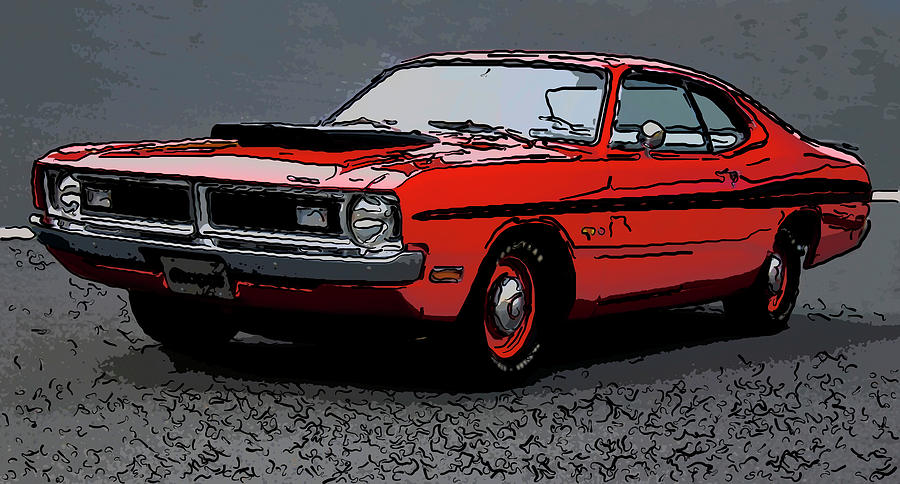 Dodge Painting - 1971 Dodge Demon Digital drawing by Flees Photos