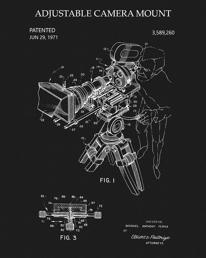 Movie Drawing - 1971 Film Camera Mount Patent by Dan Sproul