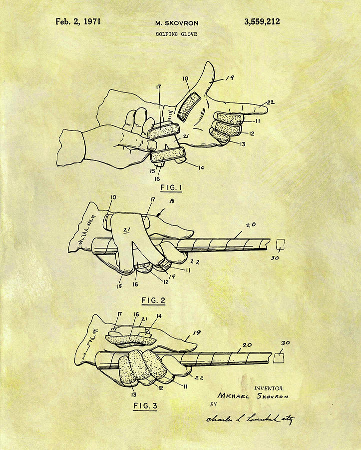 Glove Drawing - 1971 Golf Glove Patent by Dan Sproul
