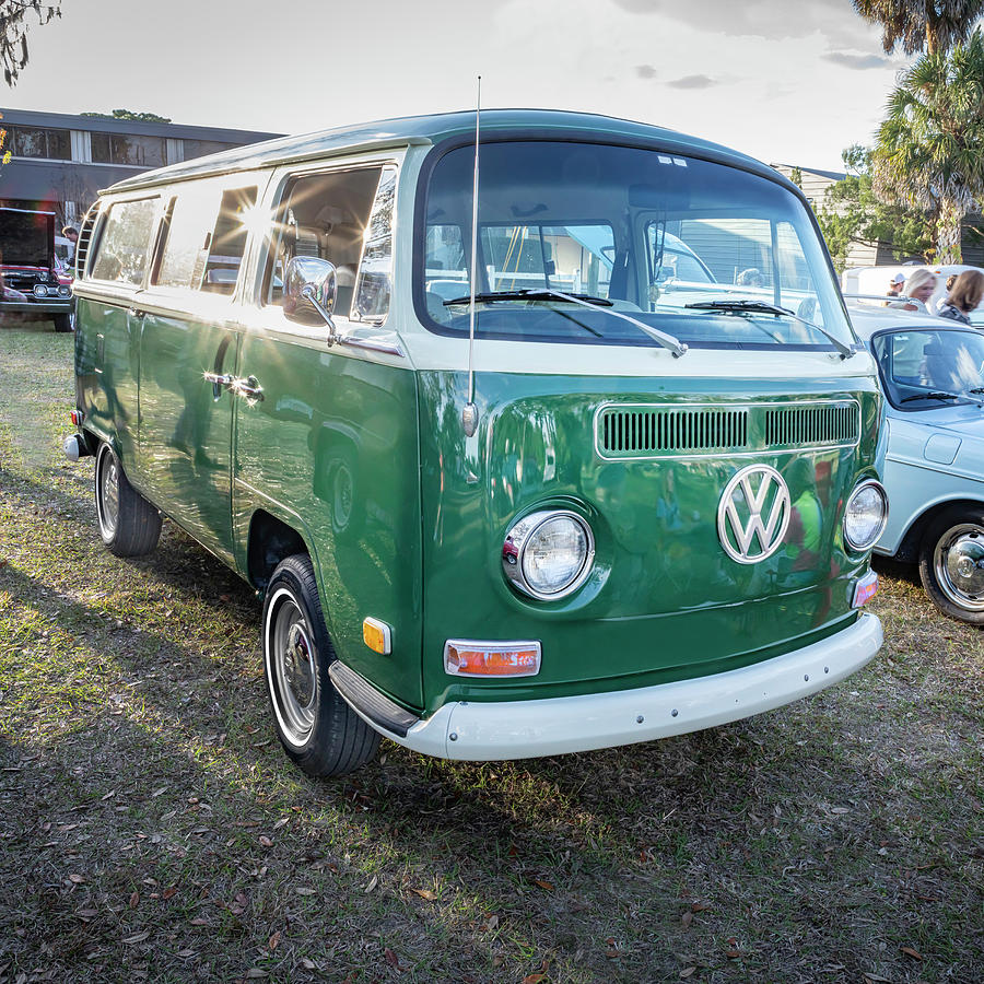 1971 Green Volkswagen Bus Van Station Wagon Transporters X100 Photograph by Rich Franco