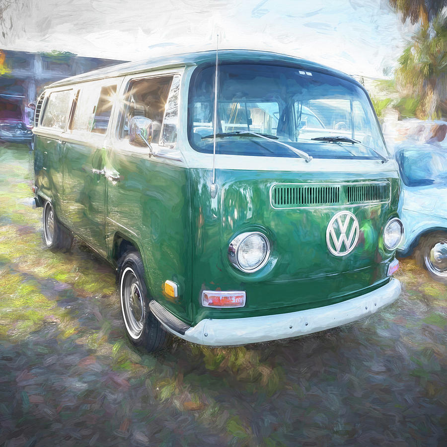 1971 Green Volkswagen Bus Van Station Wagon Transporters X105 Photograph by Rich Franco