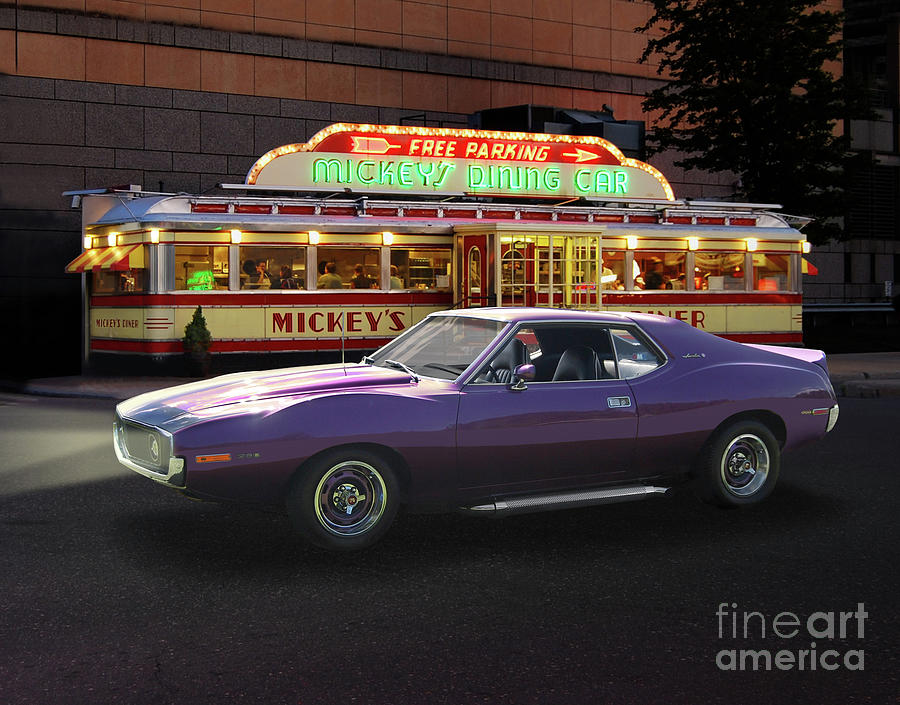 1971 AMC Javelin At Mickeys Diner Photograph by Ron Long