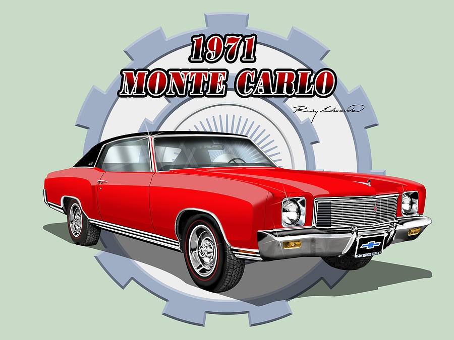 1971 Monte Carlo With Vinyl Top Muscle Car Art Print Red Drawing by ...