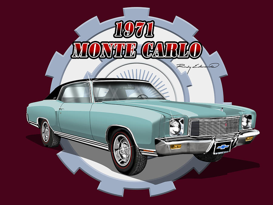 1971 Monte Carlo With Vinyl Top Muscle Car Art Print Turquoise Drawing ...