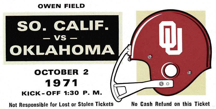 1971 Southern Cal vs. Oklahoma Football Ticket Stub Remix Art Mixed Media by Row One Brand