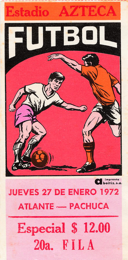 1972 Atlante vs. Pachuca Futbol Ticket Art Mixed Media by Row One Brand