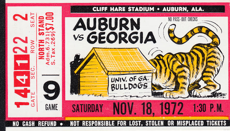 Auburn Mixed Media - 1972 Auburn vs. Georgia by Row One Brand