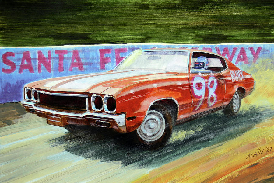Santa Fe Painting - 1972 Buick Skylark Dirt Track by Alain Longueville