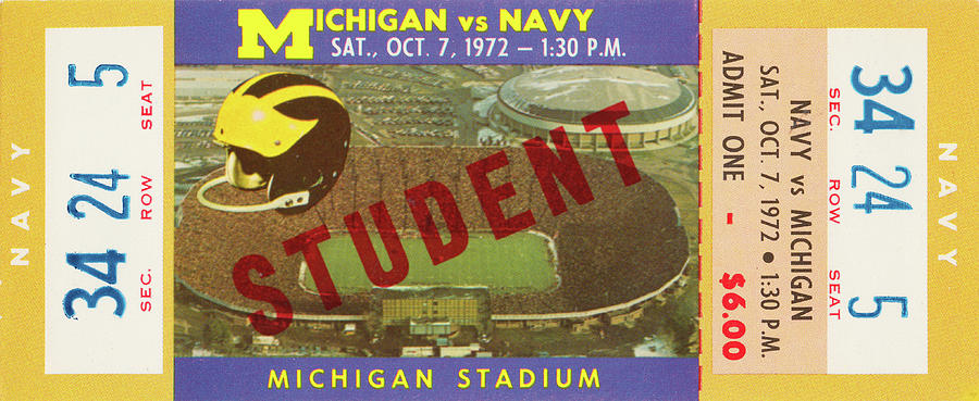 1972 Navy vs. Michigan Football Ticket Art Mixed Media by Row One Brand