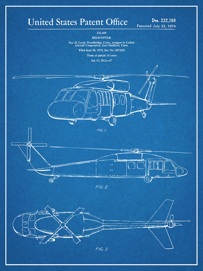 1972 Sikorsky UH-60 Black Hawk Patent Print Blueprint Drawing by Greg Edwards