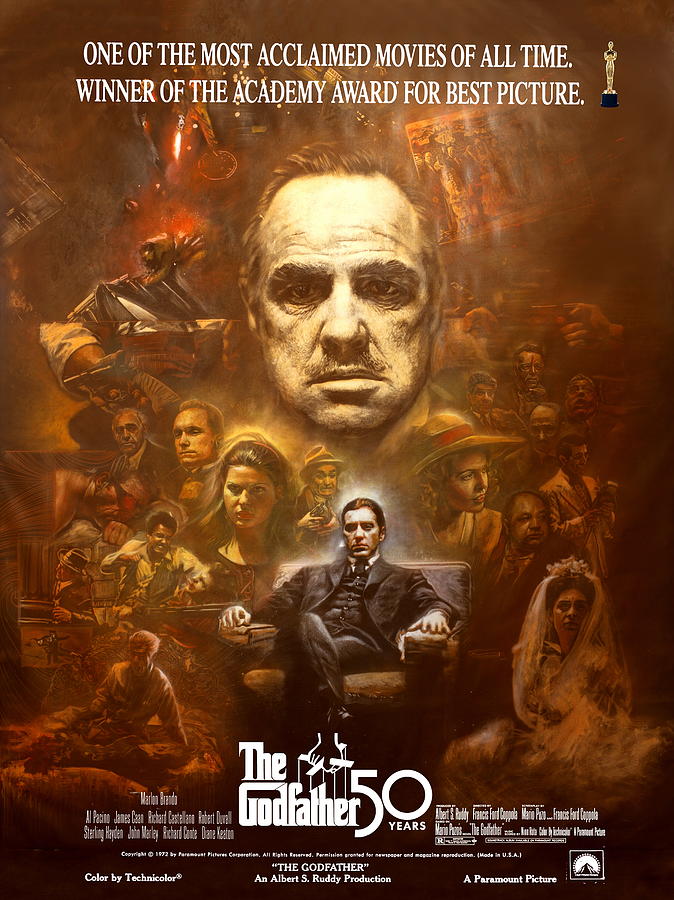 1972 The Godfather 50th Anniversary Poster Art - Marlon Brando, Al Pacino Original Art Painting Painting by Michael Andrew Law Cheuk Yui