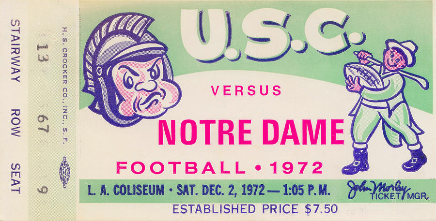1972 USC VS. Notre Dame Mixed Media by Row One Brand