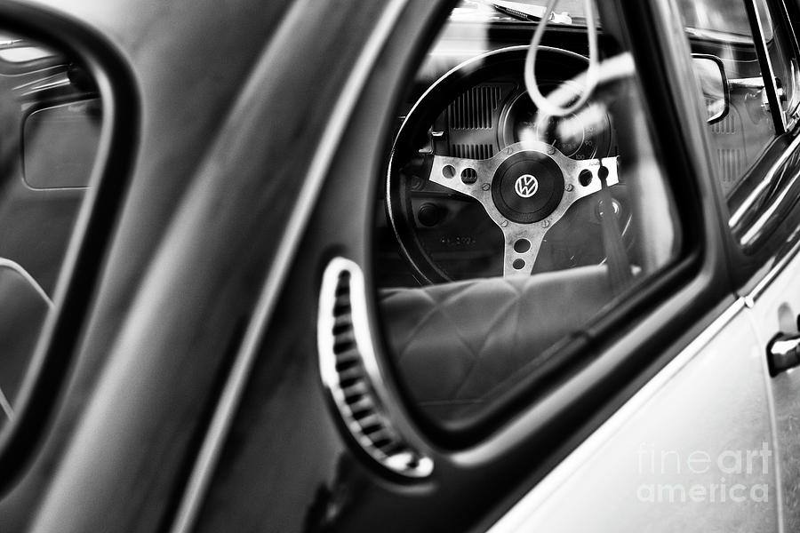 1972 Vw Beetle Steering Wheel Abstract Monochrome Photograph By Tim