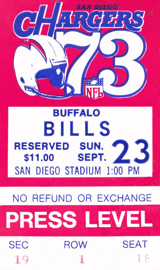 1973 San Diego Chargers vs. Bills Ticket Mixed Media by Row One Brand