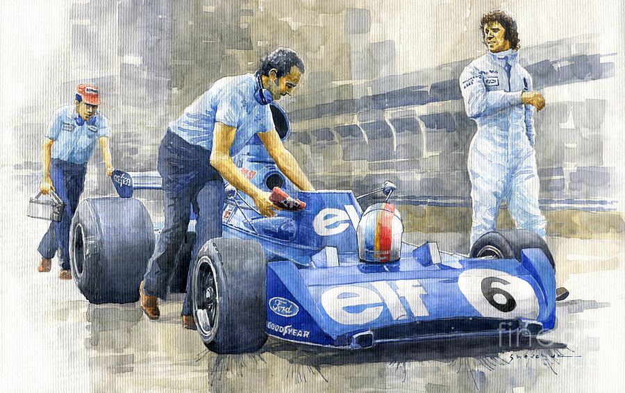 Transportation Painting - 1973 Tyrrell Ford 006 British GP Silverstone Francois Cevert by Yuriy Shevchuk