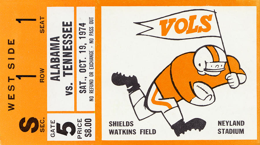 1974 Alabama vs. Tennessee Drawing by Row One Brand