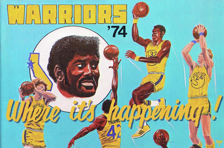 1974 Golden State Warriors Basketball Art Mixed Media by Row One Brand