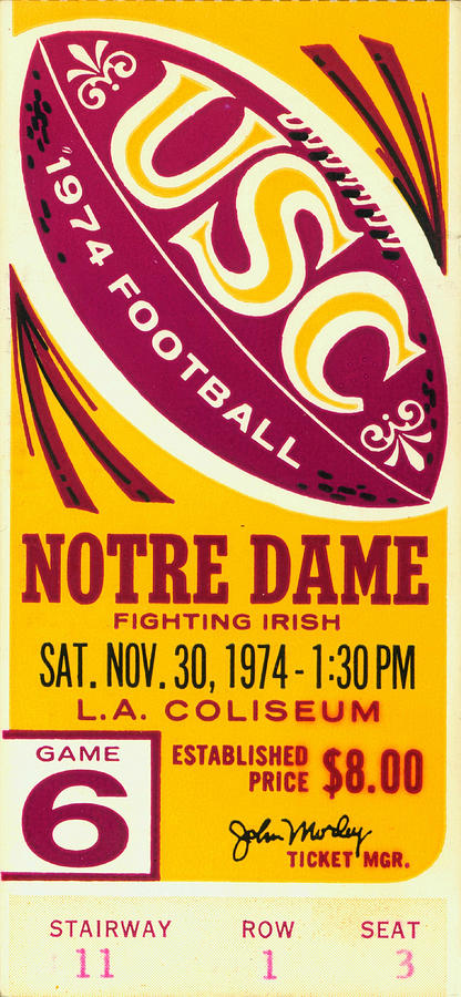 1974 Notre Dame vs. USC Drawing by Row One Brand