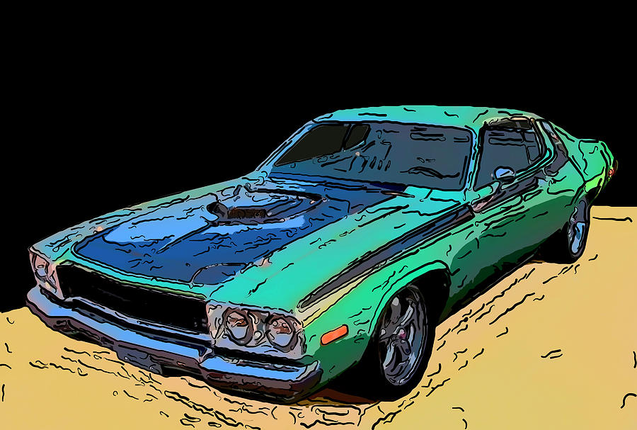 1974 Plymouth Roadrunner Digital drawing Drawing by Flees Photos