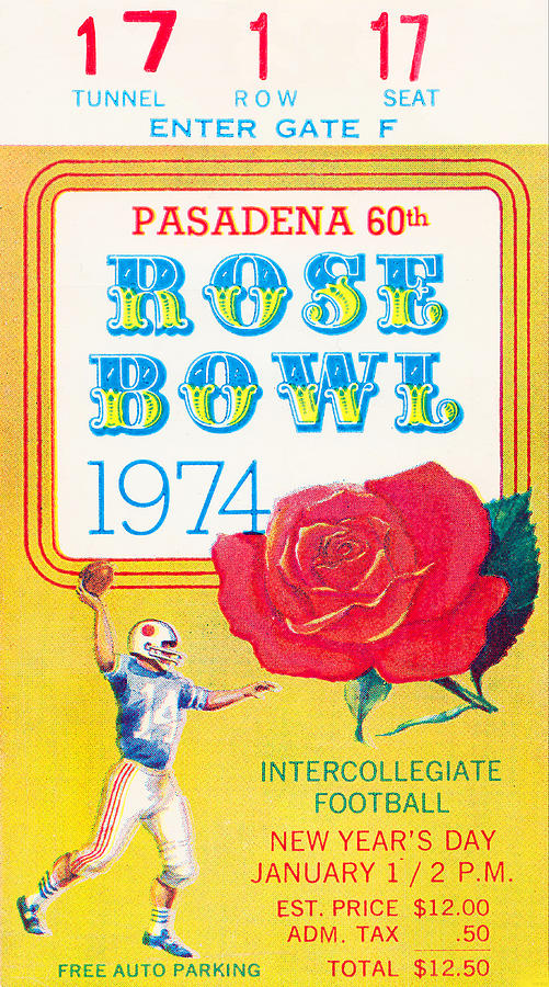 1974 Rose Bowl Ticket Stub Art Mixed Media by Row One Brand