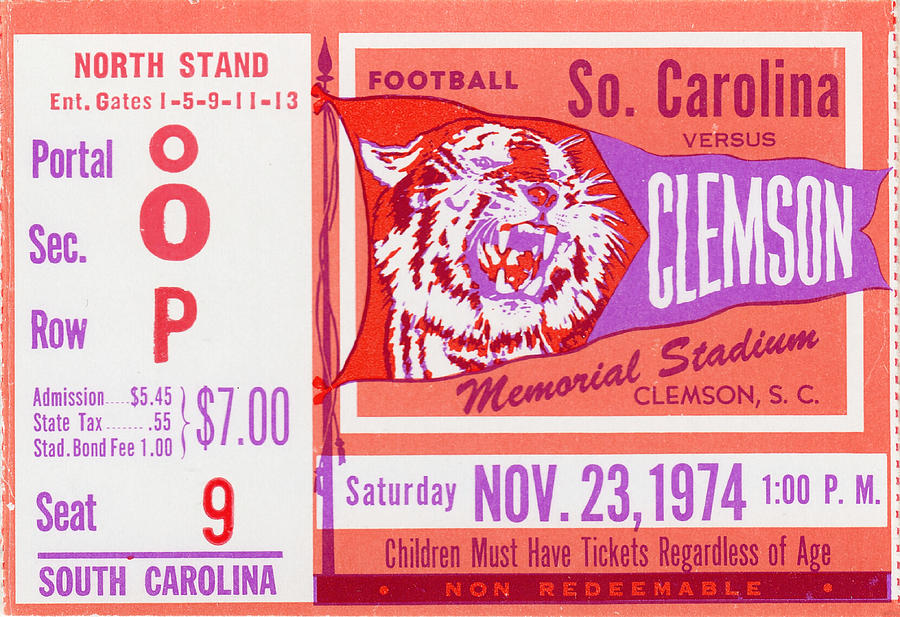 1974 South Carolina vs. Clemson Drawing by Row One Brand