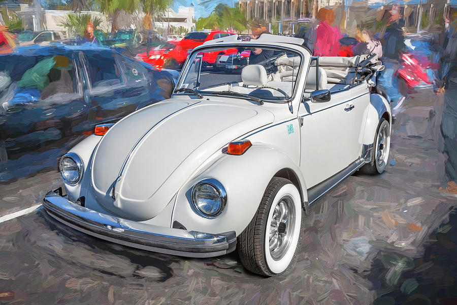  1974 White Volkswagen Beetle Convertible VW Bug X101v #1974 Photograph by Rich Franco