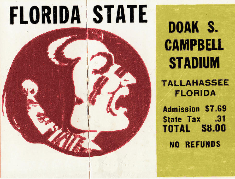 1975 Florida State Football Ticket Stub Remix Mixed Media by Row One Brand