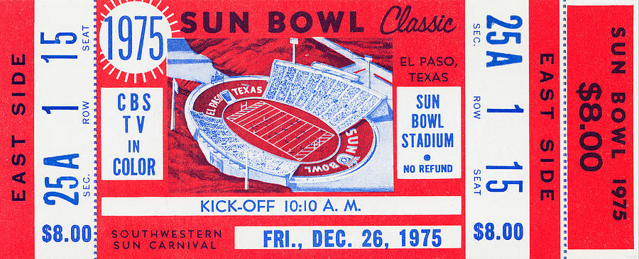 1975 Sun Bowl Ticket Stub Art Mixed Media by Row One Brand