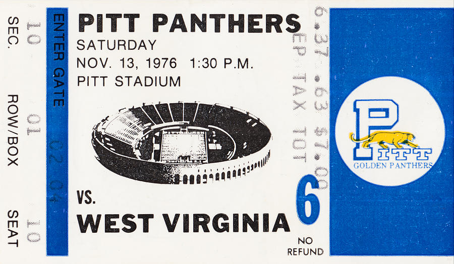 1976 West Virginia vs. Pitt Panthers Football Ticket Art Mixed Media by Row One Brand