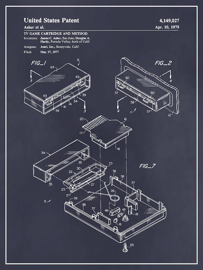 1977 Atari TV Game Cartridge Patent Print Blackboard Drawing by Greg Edwards