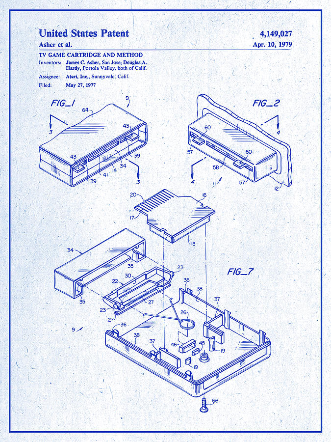 Garage Decor Drawing - 1977 Atari TV Game Cartridge Patent Print Blueprint 2 by Greg Edwards