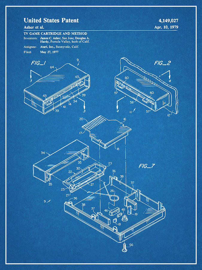 Garage Decor Drawing - 1977 Atari TV Game Cartridge Patent Print Blueprint by Greg Edwards