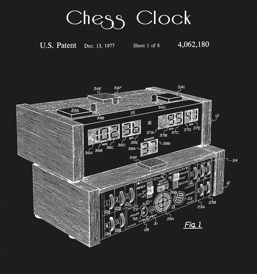 Chess Drawing - 1977 Chess Clock Patent by Dan Sproul